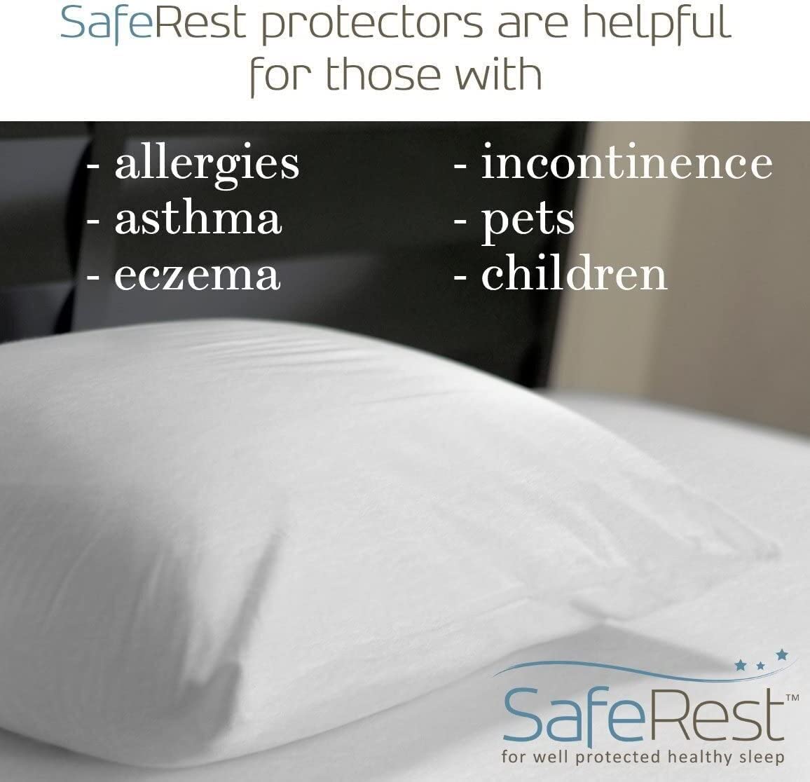 SafeRest Pillow Protector - Pack of 1 - Queen Size Waterproof Pillow Cover - Zippered Pillow Encasement for College Dorm Room, New Home - Cotton Terry, Waterproof, Breathable