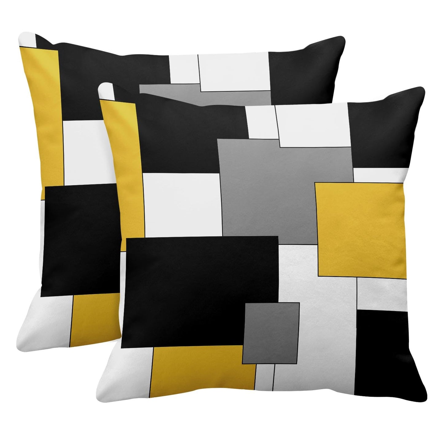 Emvency Set of 2 Yellow Geometric Throw Pillow Covers Black Grey White Painting Abstract Checkered Design Decorative Pillow Case Modern Home Decor Standard Square 18x18 Inch Cushion Pillowcase