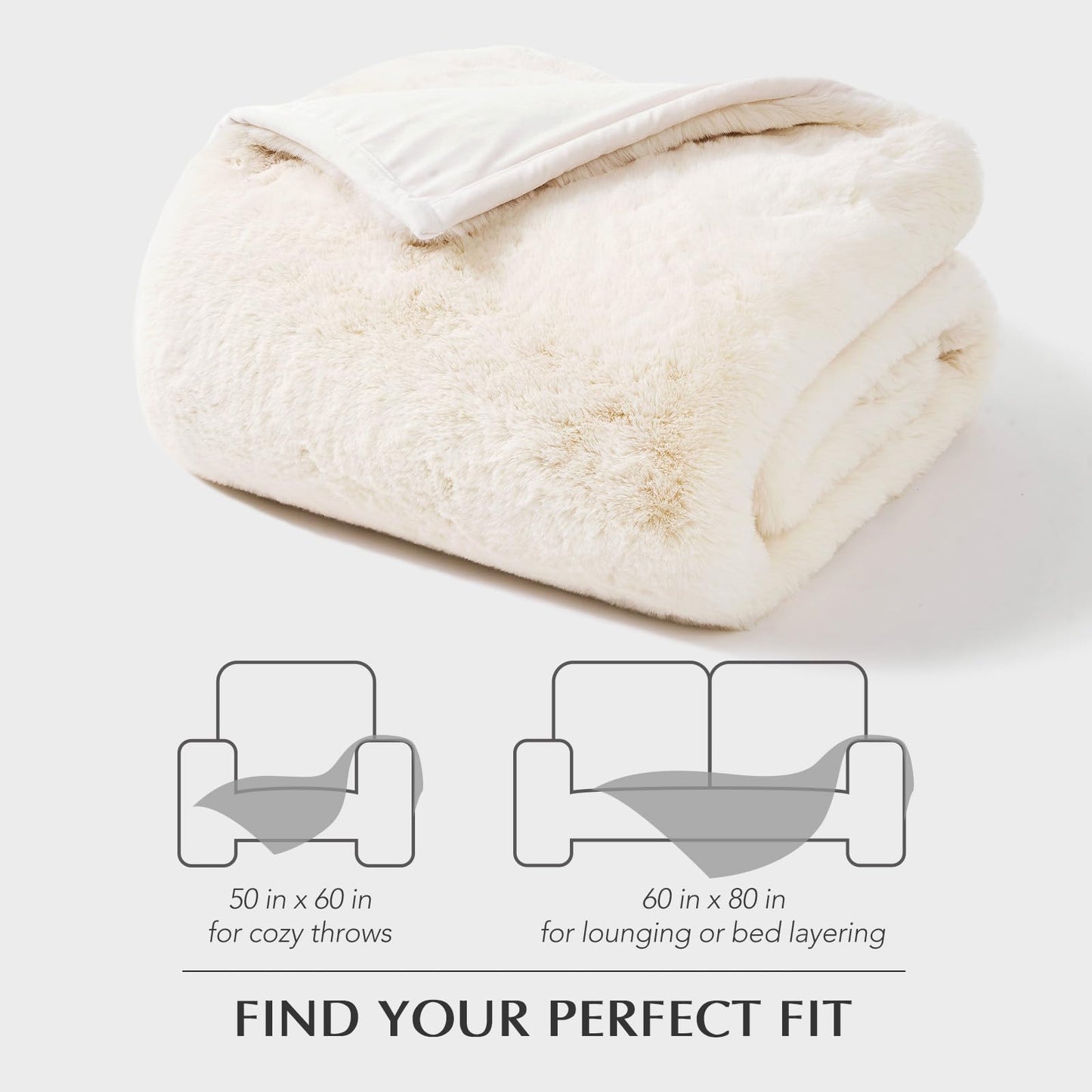 EVERGRACEHOME Luxury Soft Faux Chinchilla Fur Throw Blanket for Couch, Warm Thick Heavy Winter Throw Blanket 1220GSM for Bed, Fluffy Cozy Mink Blanket with Reversible Velvet, Arctic White, 60"x80"