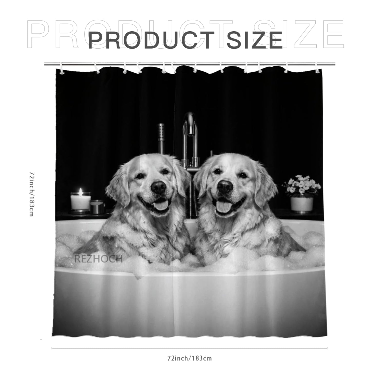 REZHOCH Funny Golden Retriever Dog Shower Curtain 72x72 Inch Black and White Luxury Home Bathroom Decor,Cute Animals in Bathtub Modern Minimalist Pure Black Background Farmhouse Bath Set
