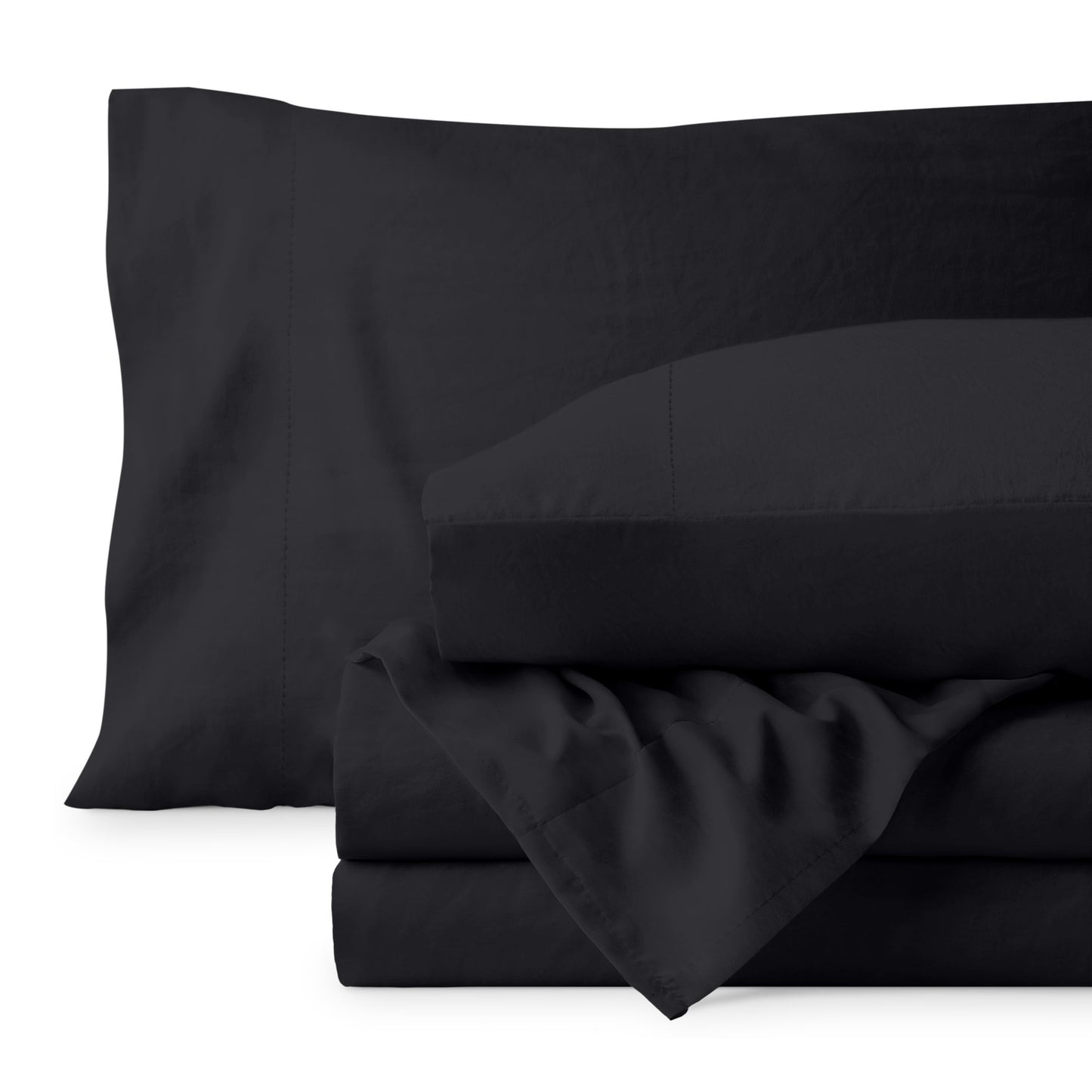 Bare Home Queen Sheet Set - Luxury 1800 Ultra-Soft Stonewashed Microfiber - Brushed - Deep Pockets - Easy Fit - Breathable Bedding - Sheet Sets & Pillowcases (Queen, Black)