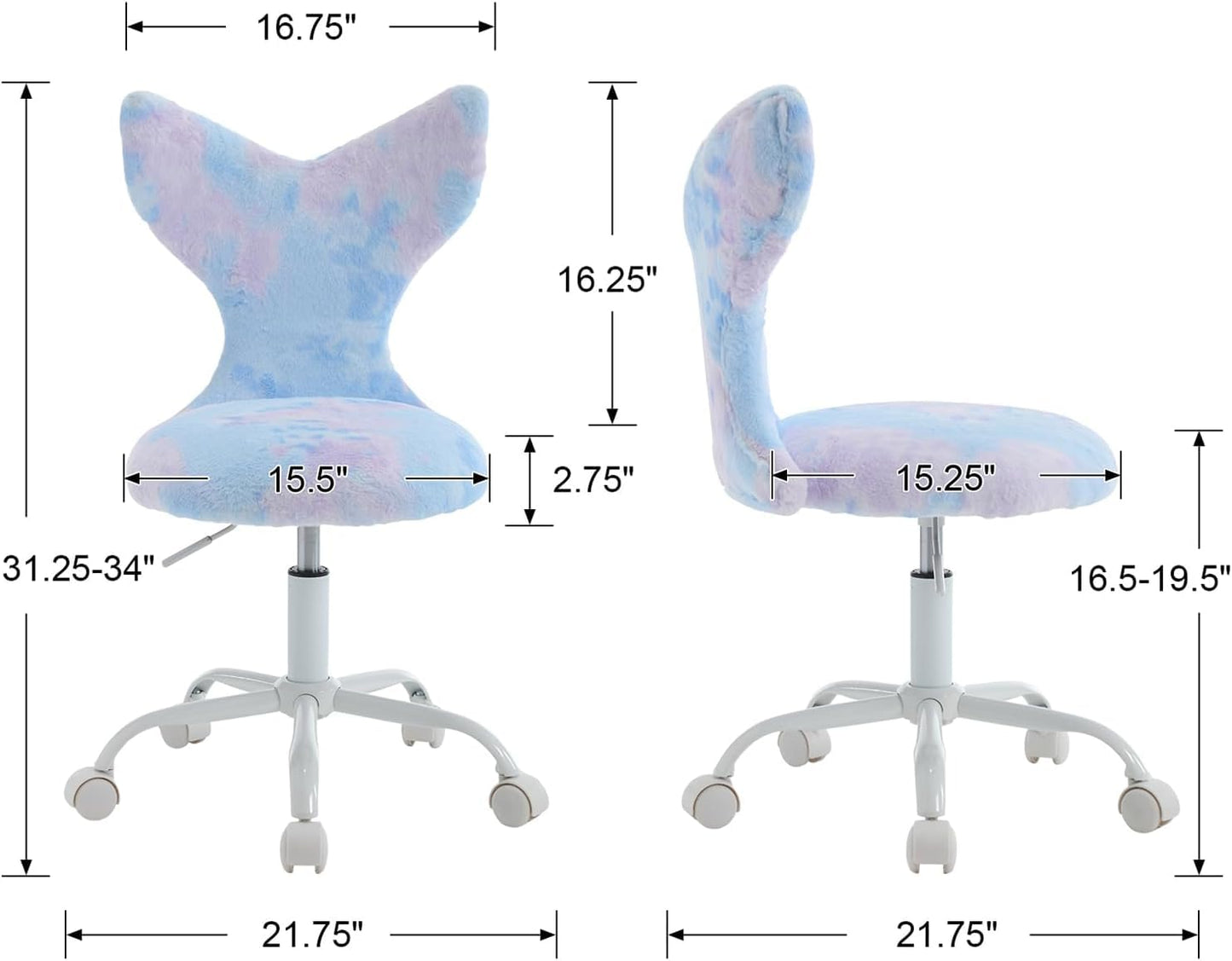 Hyfirm Swivel Mermaid Kids Desk Chair for Girls, Blue Soft Fuzzy,Adjustable