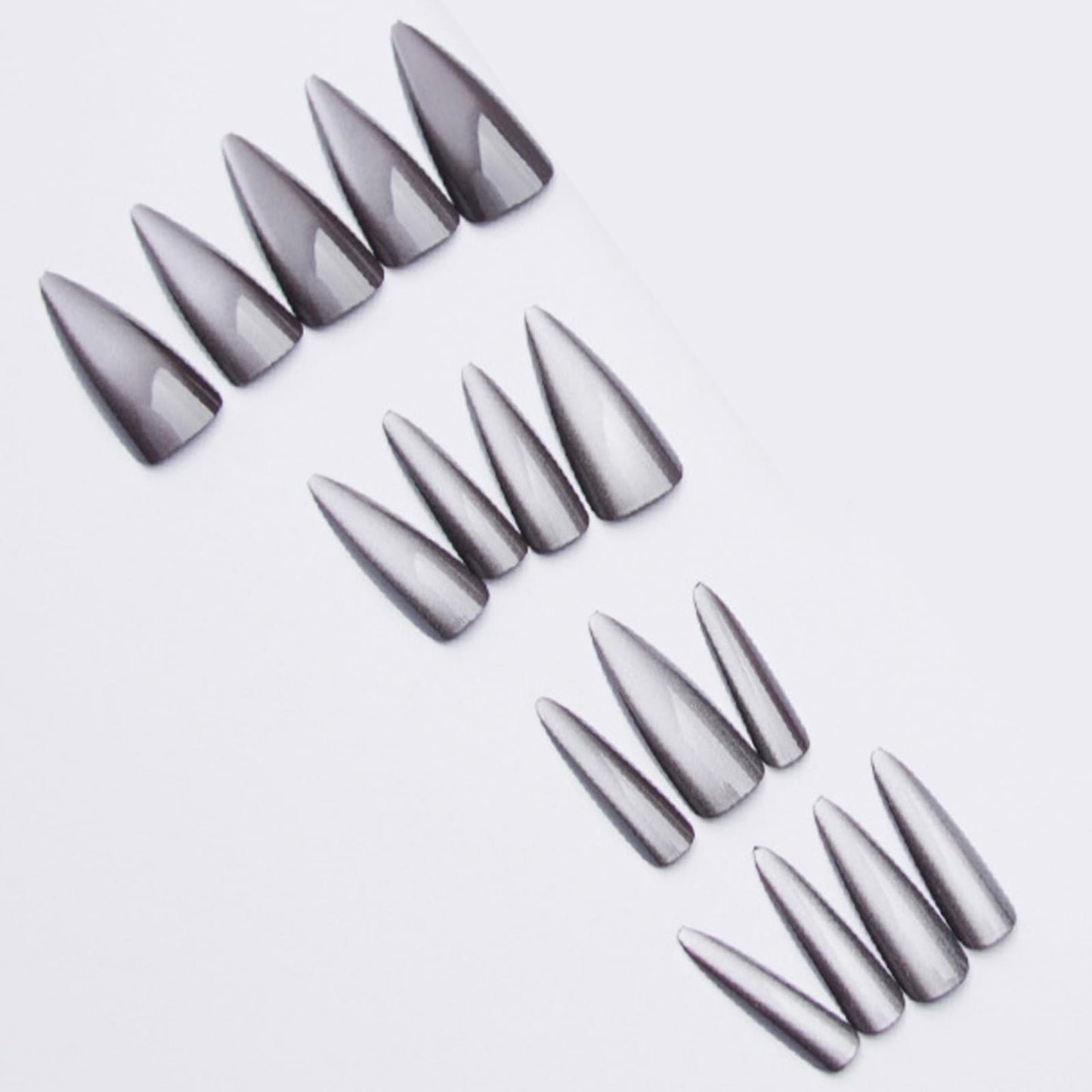 SINHOT Stiletto Press on Nails - Long Fake Nails, Glossy Finish, Bling Gray Cat Eye, DIY Artificial False Nail Art - 24 Pcs Nail Kit with Glue