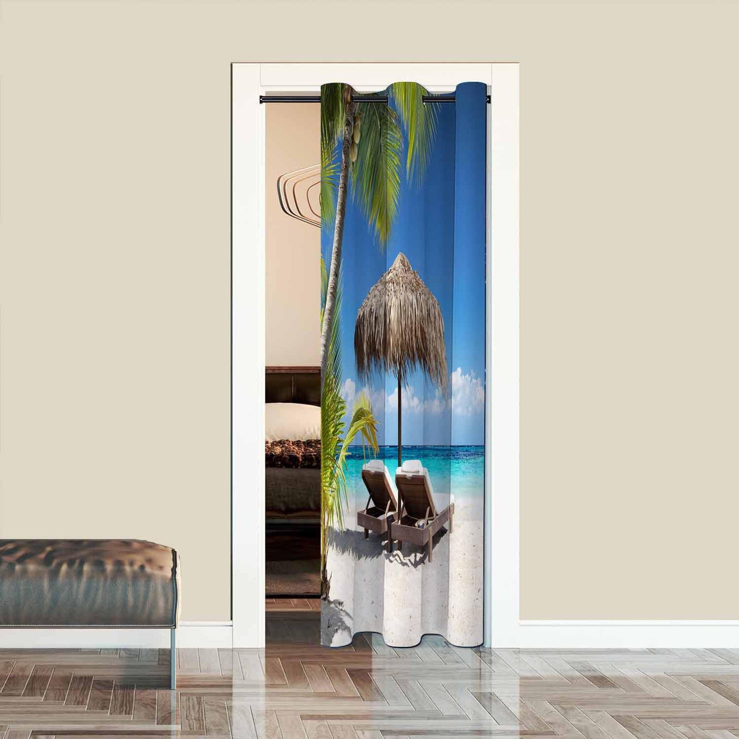Haciadan Palm Beach Door Curtain for Doorway Window Chairs Umbrella Tropical Ocean Doorway Privacy Blackout Curtain Door Dividers Closet Door Cover Curtain 34" W X 80" L,1 Panel