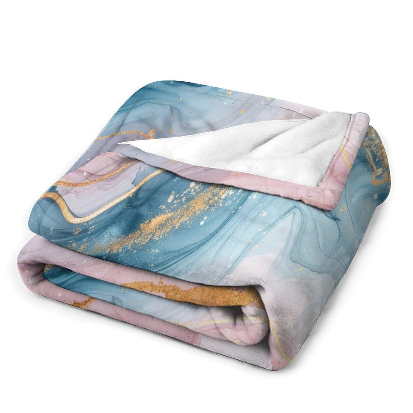 Marble Fleece Throw Blanket, Modern Luxury Foil Texture Pink Blue Gold Marble Super Soft Warm Blanket for Bed & Couch 40"x50", Cozy Fuzzy Throw Blanket for Travel Camping