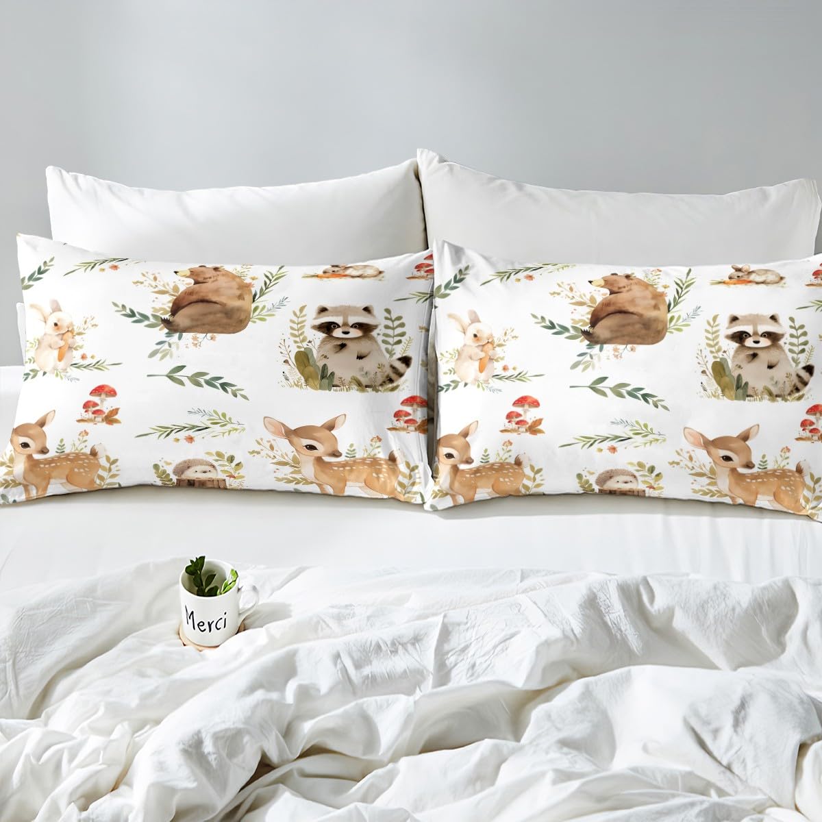 Erosebridal Woodland Animal Bed Sheets Twin Size Forest Deer Bear Sheet Set for Boys Kids Girls Cute Rabbit Hedgehog Raccoon Jungle Animal Bedding Set Cartoon Zoo Animals Flat Fitted Sheet