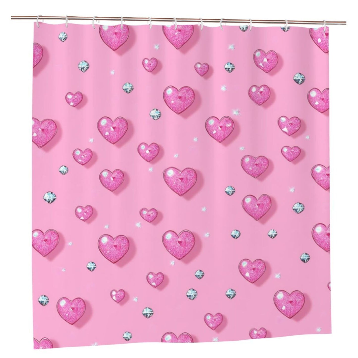 HSYOYO Pink Hearts Diamonds Shower Curtains for Bathroom Waterproof Shower Curtain Set with 12 Plastic Hooks Washable Bathroom Curtain Modern Bathroom Decor 72" W x 72" L