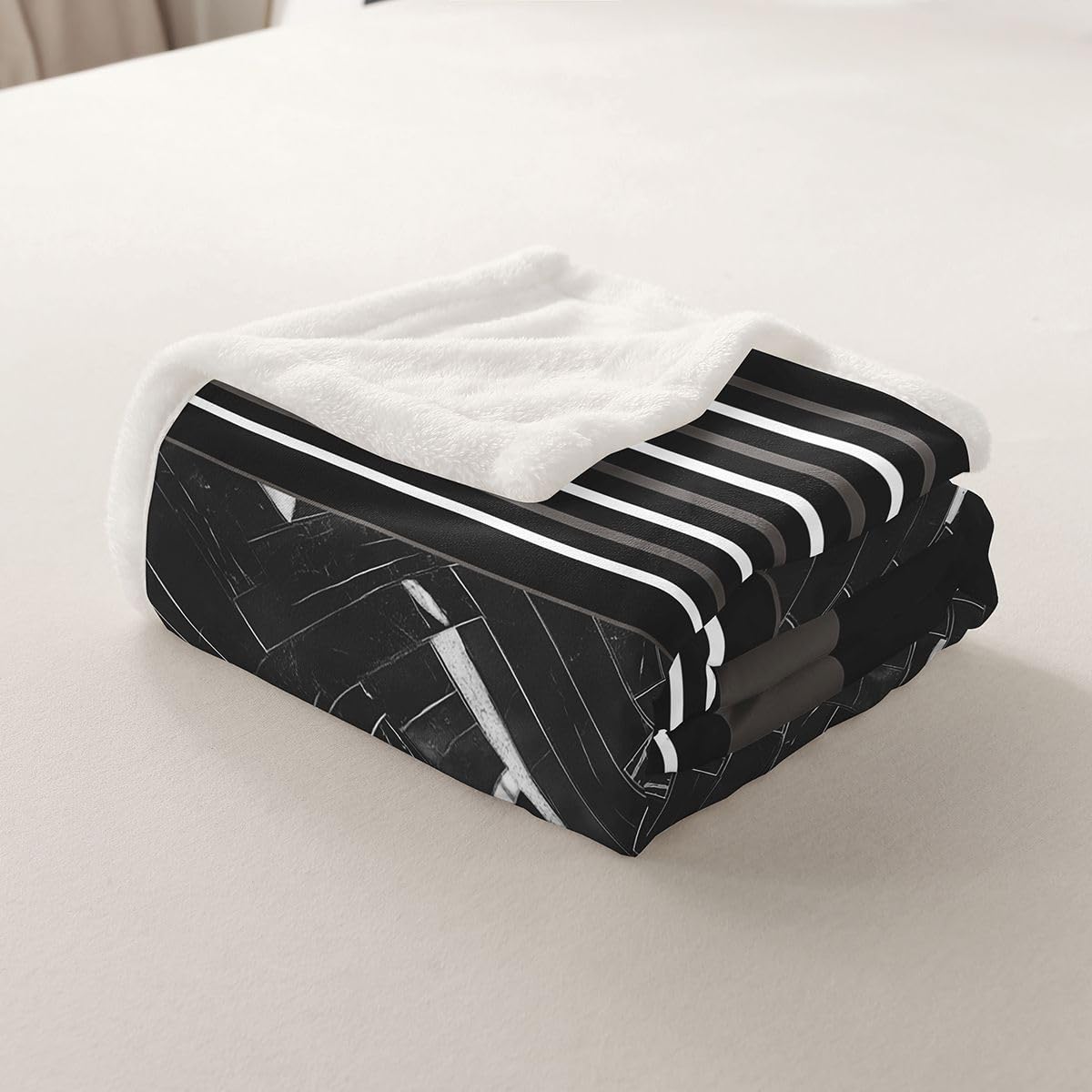 jejeloiu Black Fleece Throw Blanket Baby 30"x40" Kids Stripe Geometric Sherpa Blanket Plush Fuzzy for Bed Couch Chair Living Room, Marble Bed Blanket Room Decor