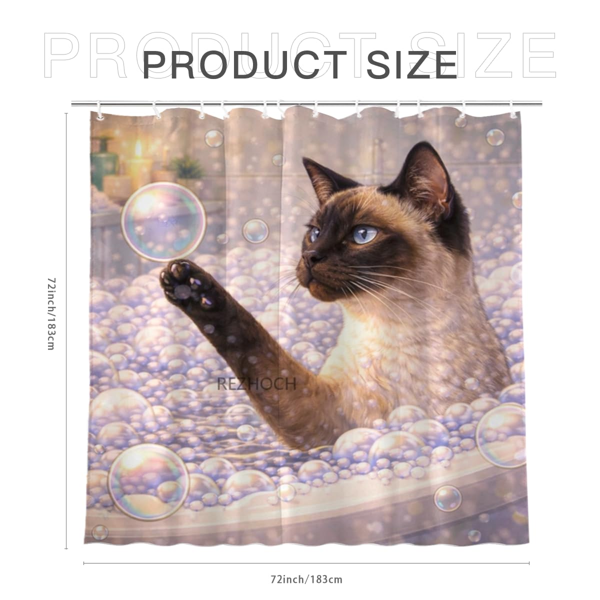 REZHOCH Funny Siamese Cat Shower Curtain 72x72 Inch,Cute Animal Bubble Bathroom Decor,Lovely Bathtub Waterproof Fabric Modern Art Humor Farmhouse Home Bath Set with 12 Hooks
