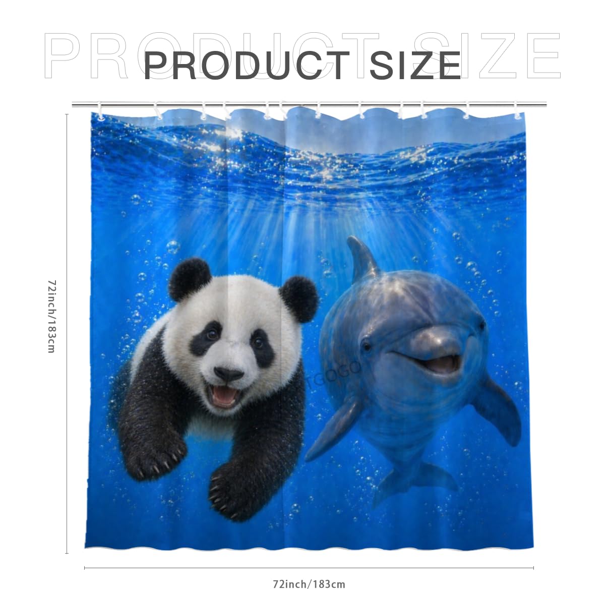 LFINKARTGOGO Ocean Panda Shower Curtain 72x72 with 12 Hooks Underwater Animal Dolphin Waterproof Washable Polyester Bath Curtain for Home Hotel Decor