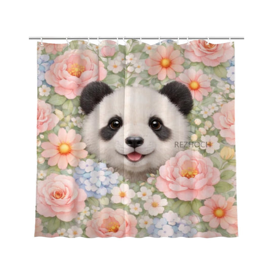 REZHOCH Cute Panda Floral Shower Curtain 72x72Inch,Fun Animal Watercolor Flower Botanical Home Bathroom Decor,Soft Pastel Spring Summer Farmhouse Fabric Bath Set with Hooks