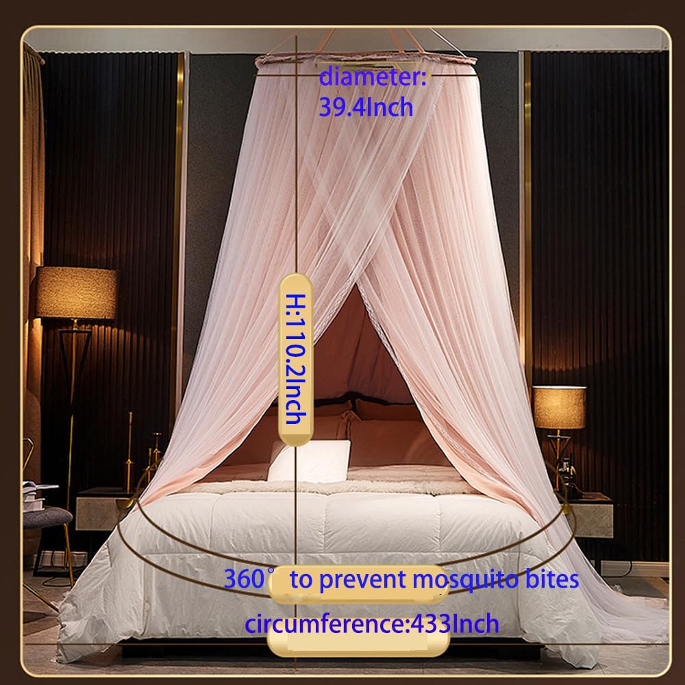 Vilemoon Bed Canopy for Girls & Adults, Round Dome Lace Princess Canopies Netting, Elegant Double Layer Bed Canopy Drapes for Decoration, Playing,Reading,Sleepping (Gray)