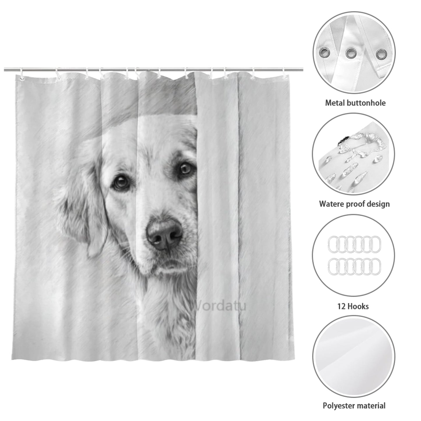 Wordatu Golden Retriever Shower Curtain Bathroom Set 72x72 Inches Taking a Bubble Bath Animal Bath Animal Pet Dog Art Home Decor 12 Hooks