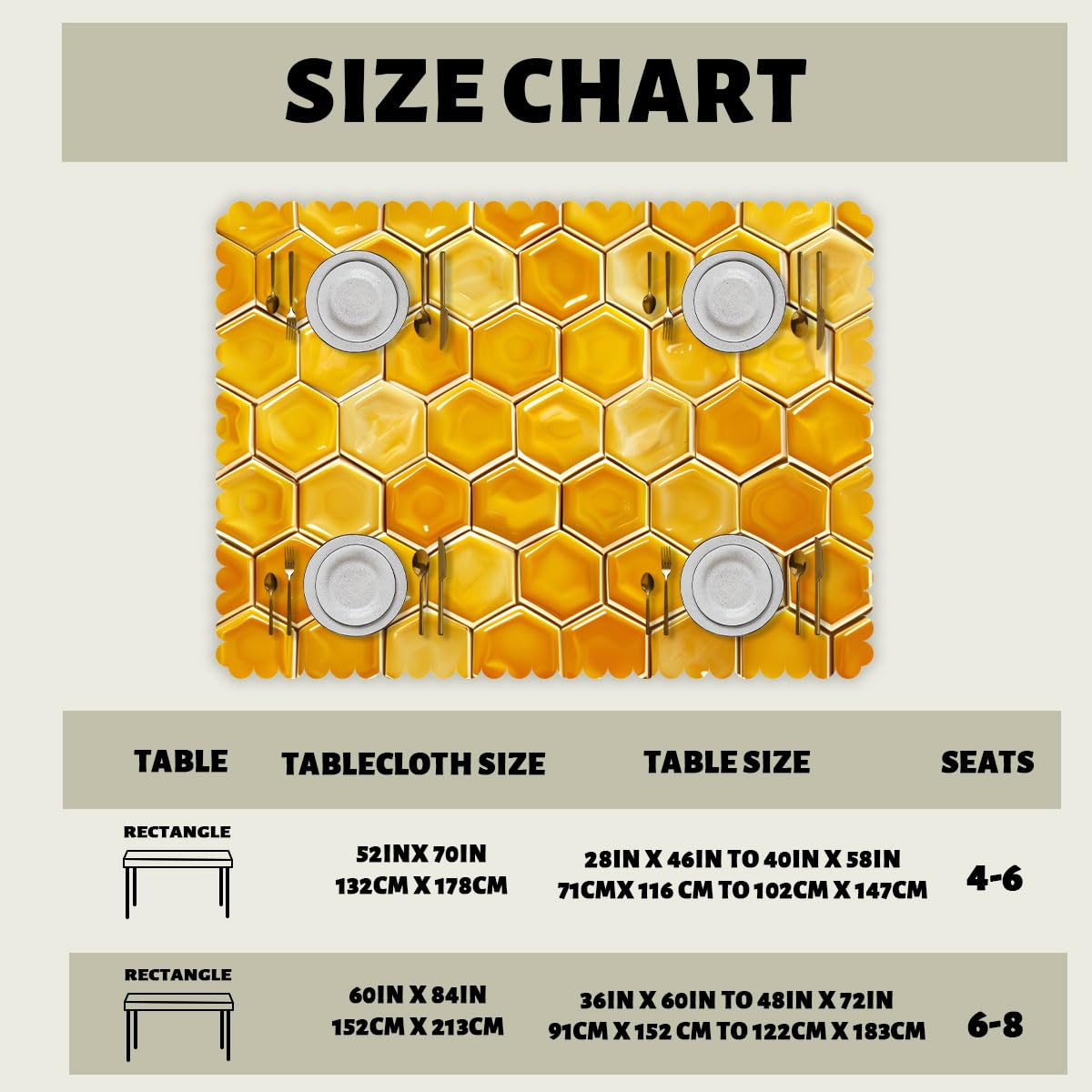 XYJFZL Beehive Tablecloth Yellow Gold Honeycomb Grid Art Bee Rectangle Tablecloth Picnic Table Cover BBQ Table Cloths Polyester for Kitchen Coffee 52 x 70 Inch 4-6 Seats