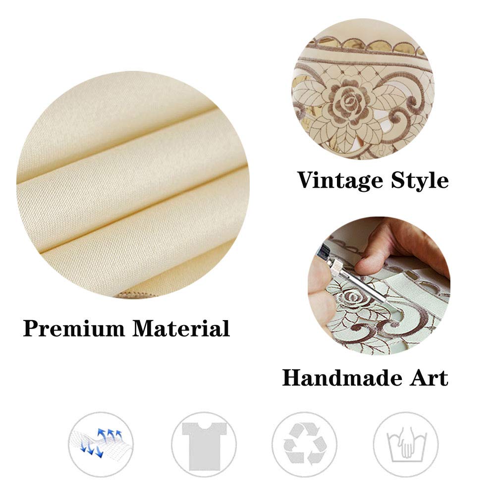 AMZALI Round Table Cloth Flower Embroidered Lace Tablecloth Wrinkle Free & Stain Resistant Fabric Tablecloths Table Cover for Kitchen Dinner (Round 60 inch)