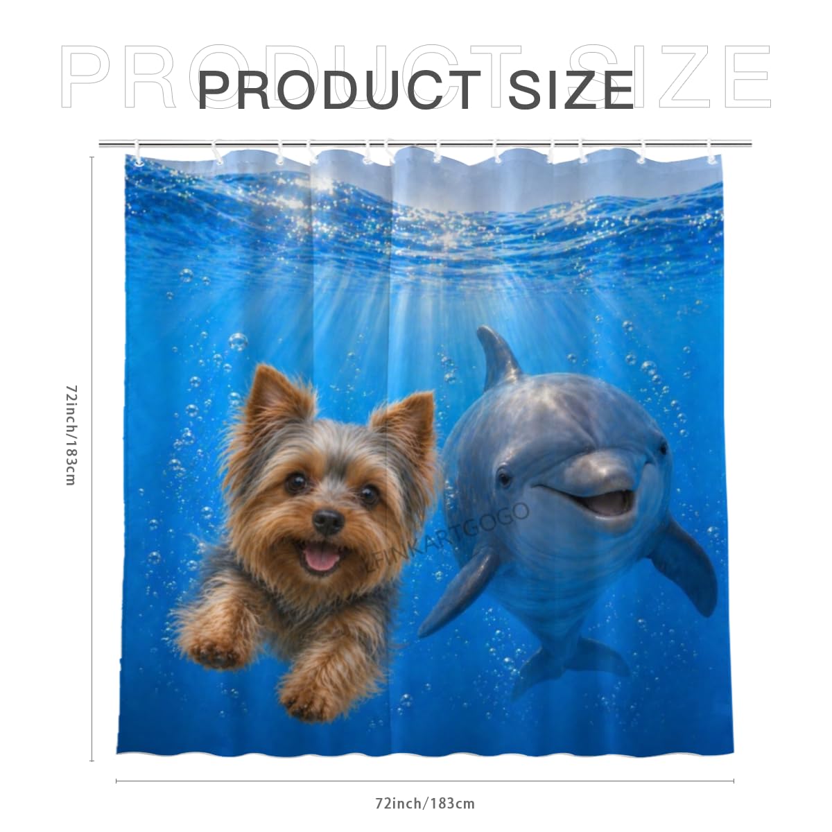 LFINKARTGOGO Ocean Yorkshire Terrier Shower Curtain 72x72 with 12 Hooks Underwater Animal Dolphin Waterproof Washable Polyester Bath Curtain for Home Hotel Decor
