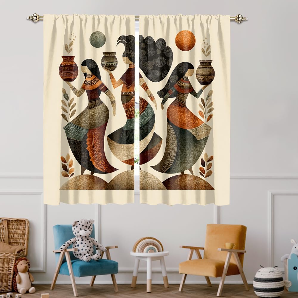 XSUPFLYM Beautiful Classic Aztec Black Girl Blackout Curtain for Living Room Ancient Traditional Ethnic American Native African Woman Thermal Insulated Curtain for Bedroom 2 Panels Each 21" W x 45" L