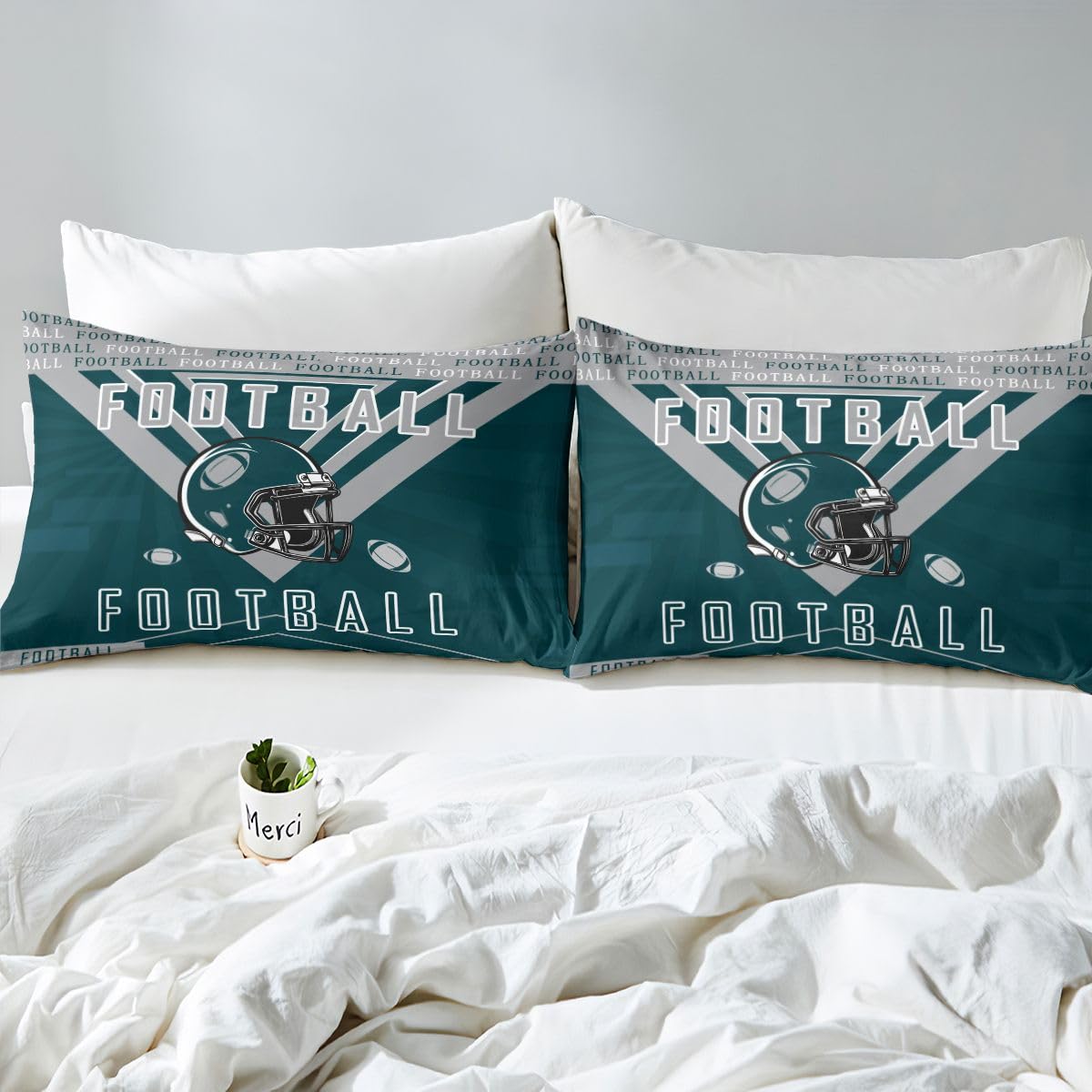 Feelyou Football Bed Sheets Set Boys Girls Twin Size Fitted Sheet Rugby Sports Football City Bedding Set for Boys Kids Teen