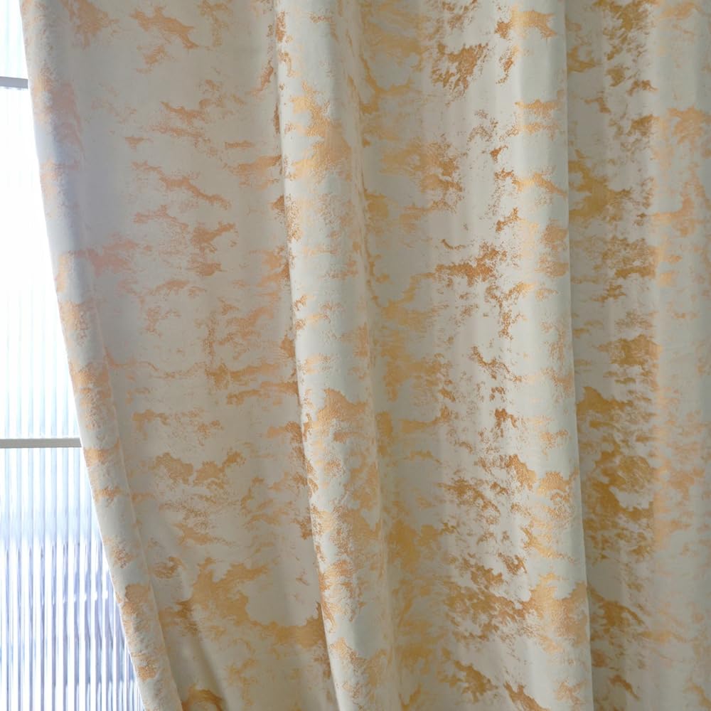 Amidoudou 1 Pair Nordic Style Luxury Velvet Curtains for Living Room Beige and Gold Bedroom Curtains (Beige,54x96 Inch)