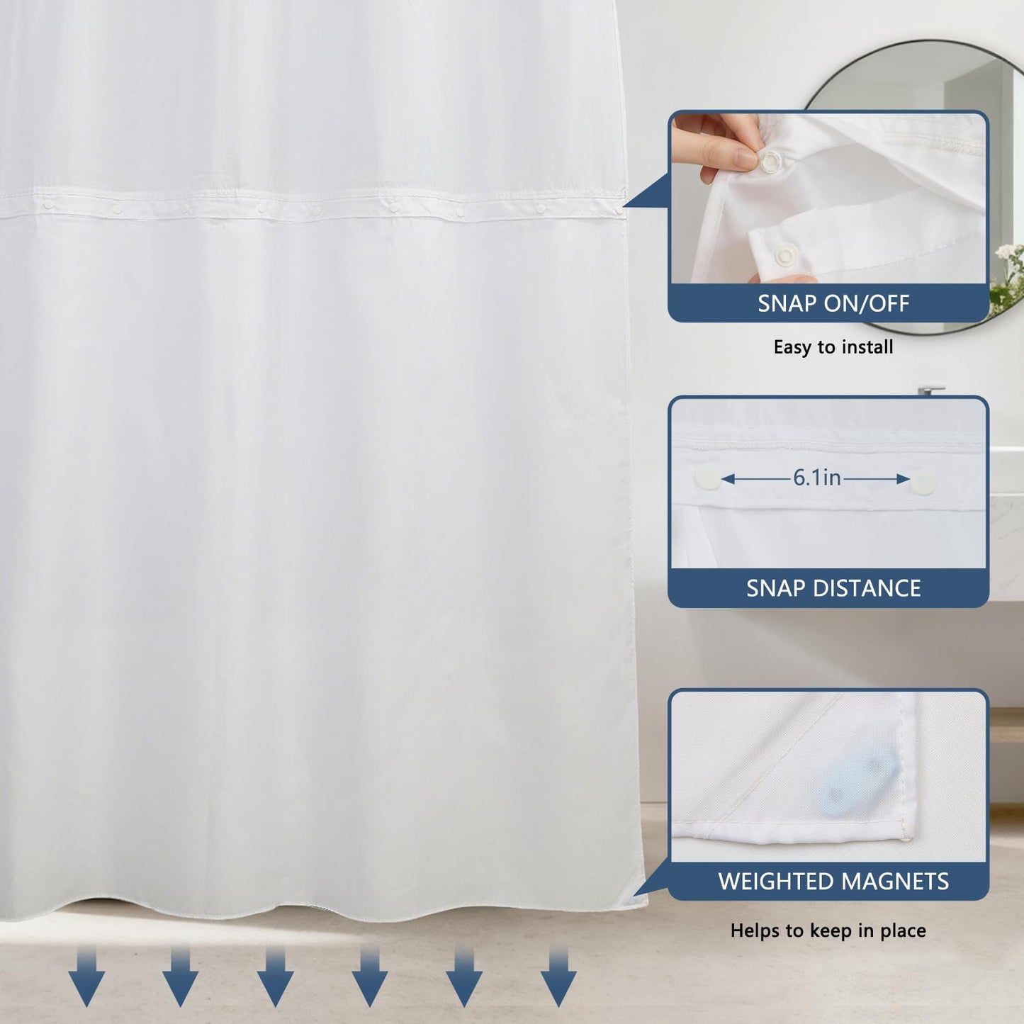 NAEMBCU No Hook Shower Curtain with Liner 71x74 Inch