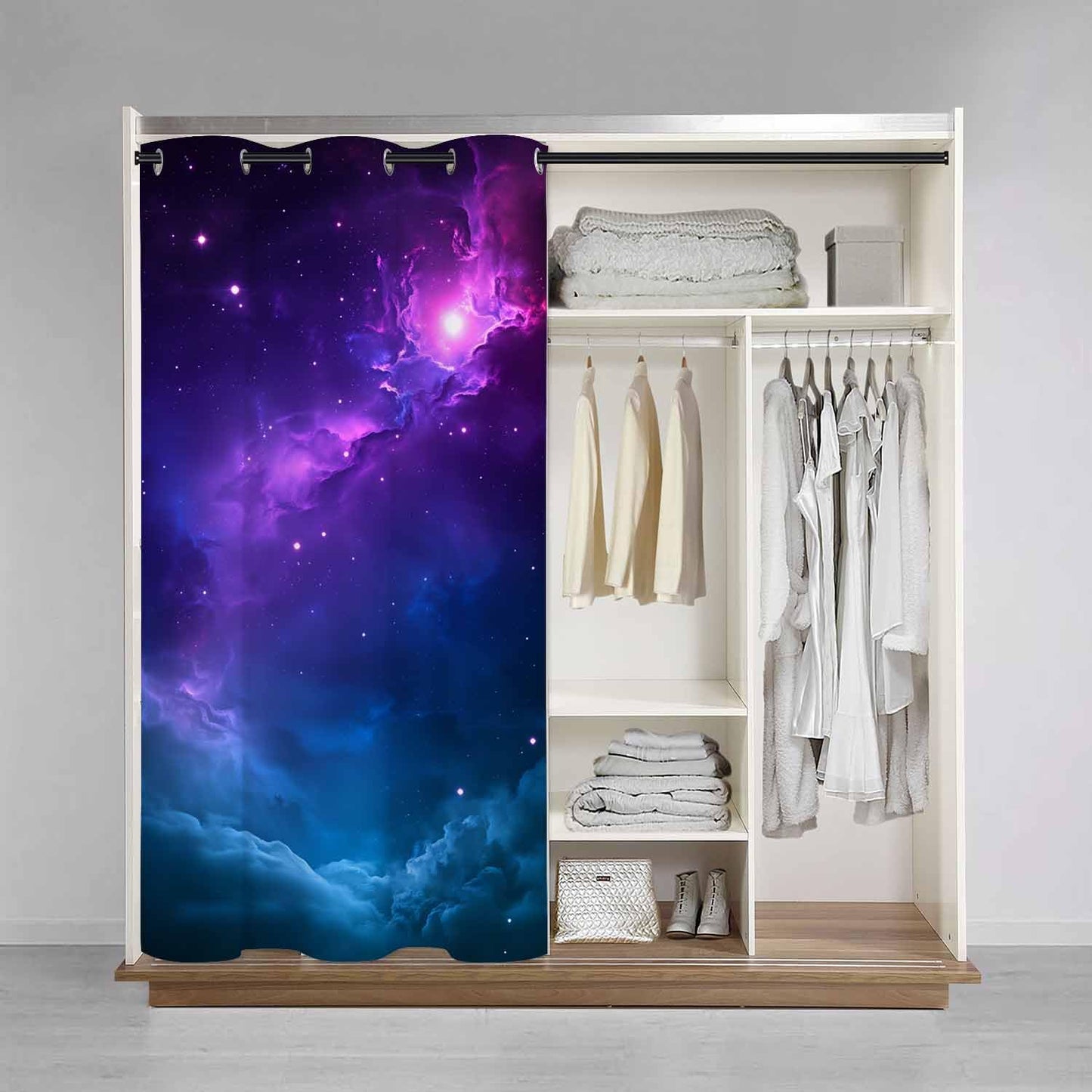 Haciadan Starry Night Doorway Curtain Dark Purple Sky Outer Space Door Cover Curtain Books Closet Curtain Bedroom Living Room Closet, 1 Panel 34" W X 80" L
