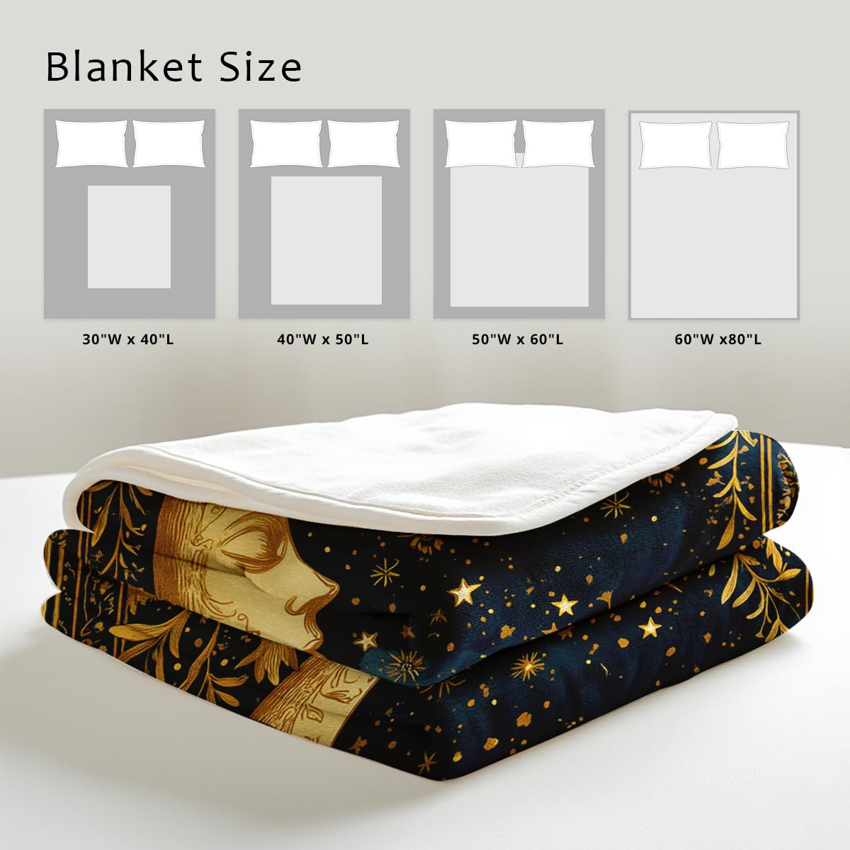 HUNXIAOJ Celestial Throw Blanket for Couch Bed Sun Moon Floral Print Flannel Blanket Celestial Gifts Astrology Throw Mystical Bedroom Home Decor (59"x78")