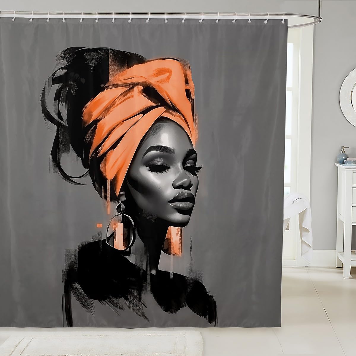 jejeloiu Black Women Shower Curtain for Bathroom Decor 72"x72" African American Woman Bath Curtain for Boys Girls Teens Orange Abstract Bathroom Accessories for Stalls Bathtubs Modern