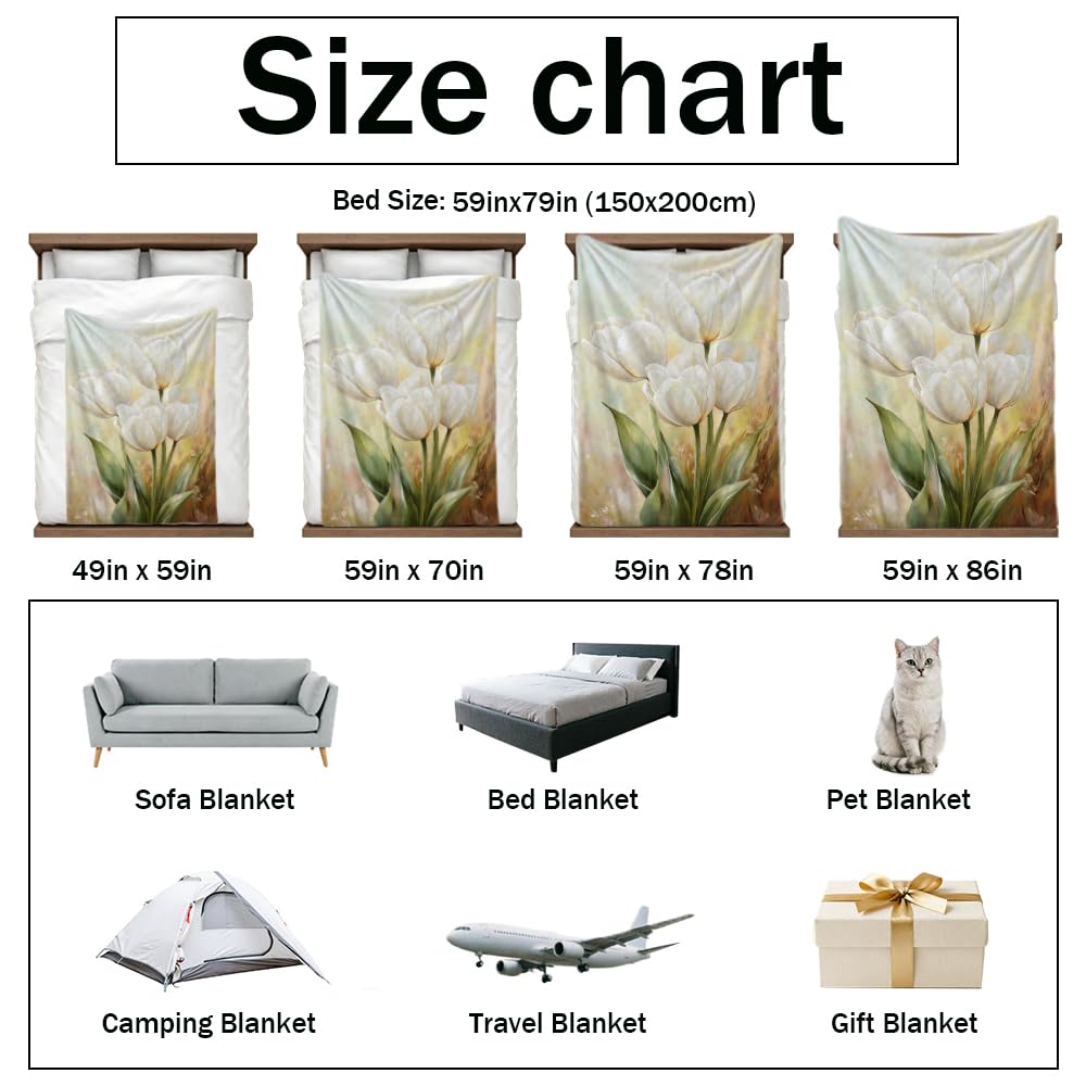 HUNXIAOJ Tulip Blanket Floral Throw Blanket Tulip Gifts for Women Rustic Flower Decor Floral Bedding Warm Soft Flannel for Girl Sofa Couch (49in x 59in)