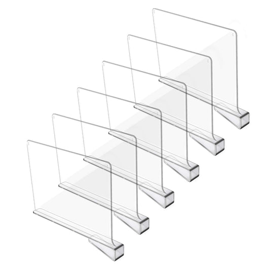 Hmdivor Acrylic Shelf Dividers for Closet Organization, Closet Shelf Organizer Closet Separator for Wood Shelves Clear Shelf Dividers for Closets (6 Pack)
