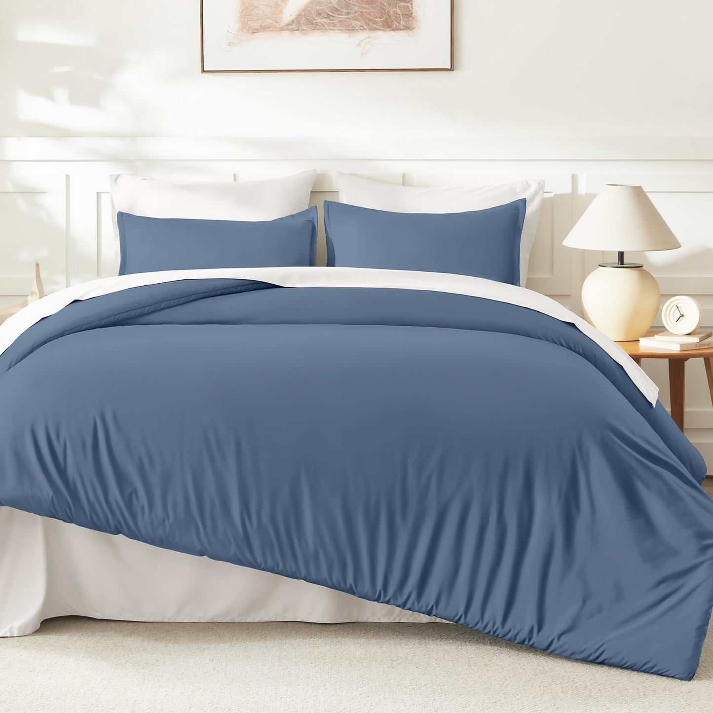 Litanika Comforters King Size Ocean Blue, 3 Pieces Lightweight Solid Bedding Set & Collections, All Season Fluffy Bed Set (104x90 Inches Comforter & 2 Pillowcases)
