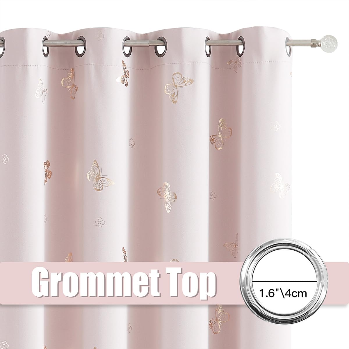 Jubilantex Pink and Gold Butterfly Blackout Curtains 84" Length for Baby Girls Nursery Bedroom and Living Room,80% Blackout Window Treatment,Grommet Top,2 Panels,Lavender Pink