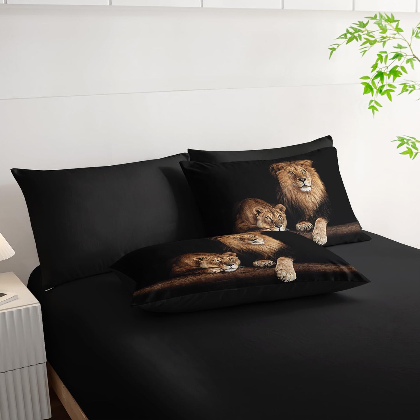 Tuzaovy Lion Comforter Set 7 Piece Twin Size Bed in A Bag,Animal Bedding for Room Decor,Lion Comforter Tropical African Animal 3D Print Bedding with Fitted Sheet,Flat Sheet, Pillowcases & Shams
