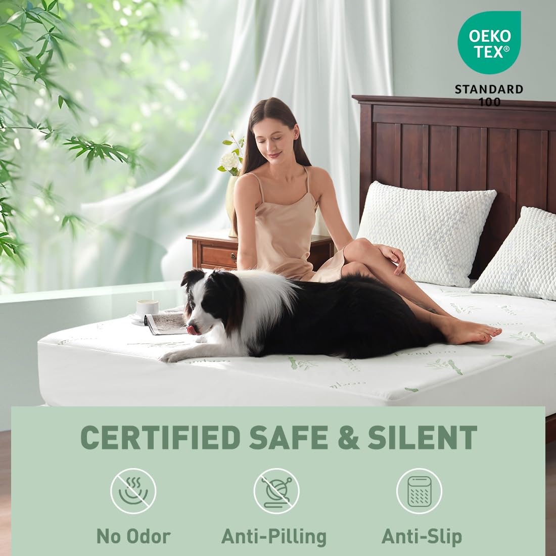 Flippeddream Cooling King Mattress Protector - 100% Waterproof & Noiseless Rayon Fiber Mattress Cover (76" x 80") Size Bed Soft, Breathable, Guards Against Spills Matterss Pad - Pockets Up to 21″
