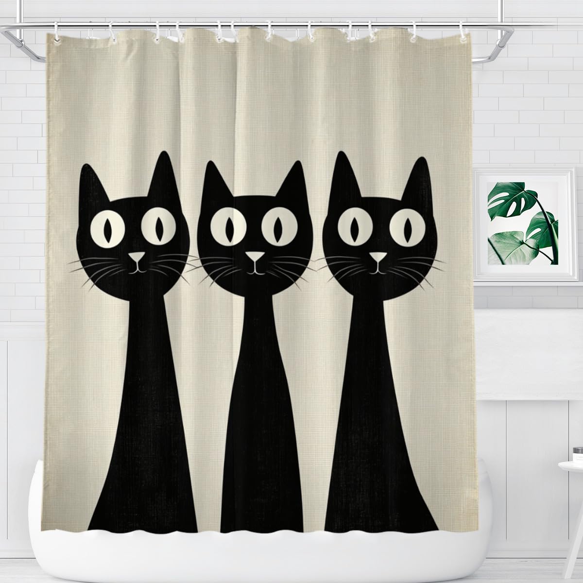 KEEPAEON Funny Black Cat Bath Shower Curtain, Bathroom Curtain Washable Cloth Kids Shower Curtain Sets with 12 Hooks for Bathroom Decor, 72"x72"
