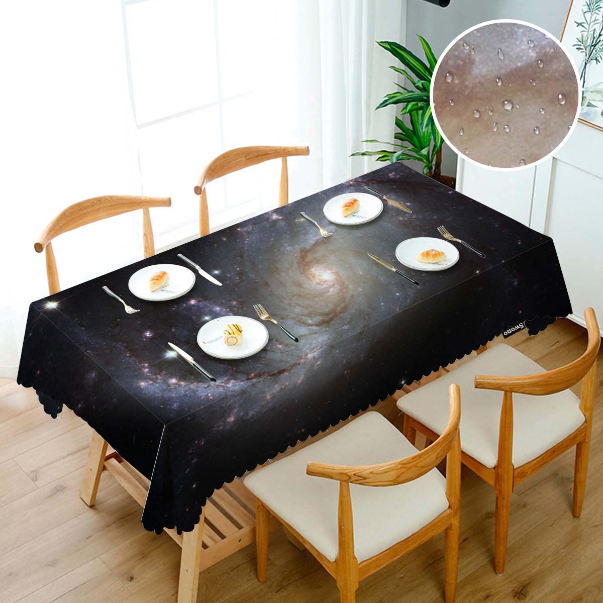 Swono Galaxy Universe Rectangle Tablecloth Spiral Stars Galaxy Space Table Cloth Dining Table Cover for Home Kitchen Restaurant Party Buffet Picnic Wedding, 52x70 Inch