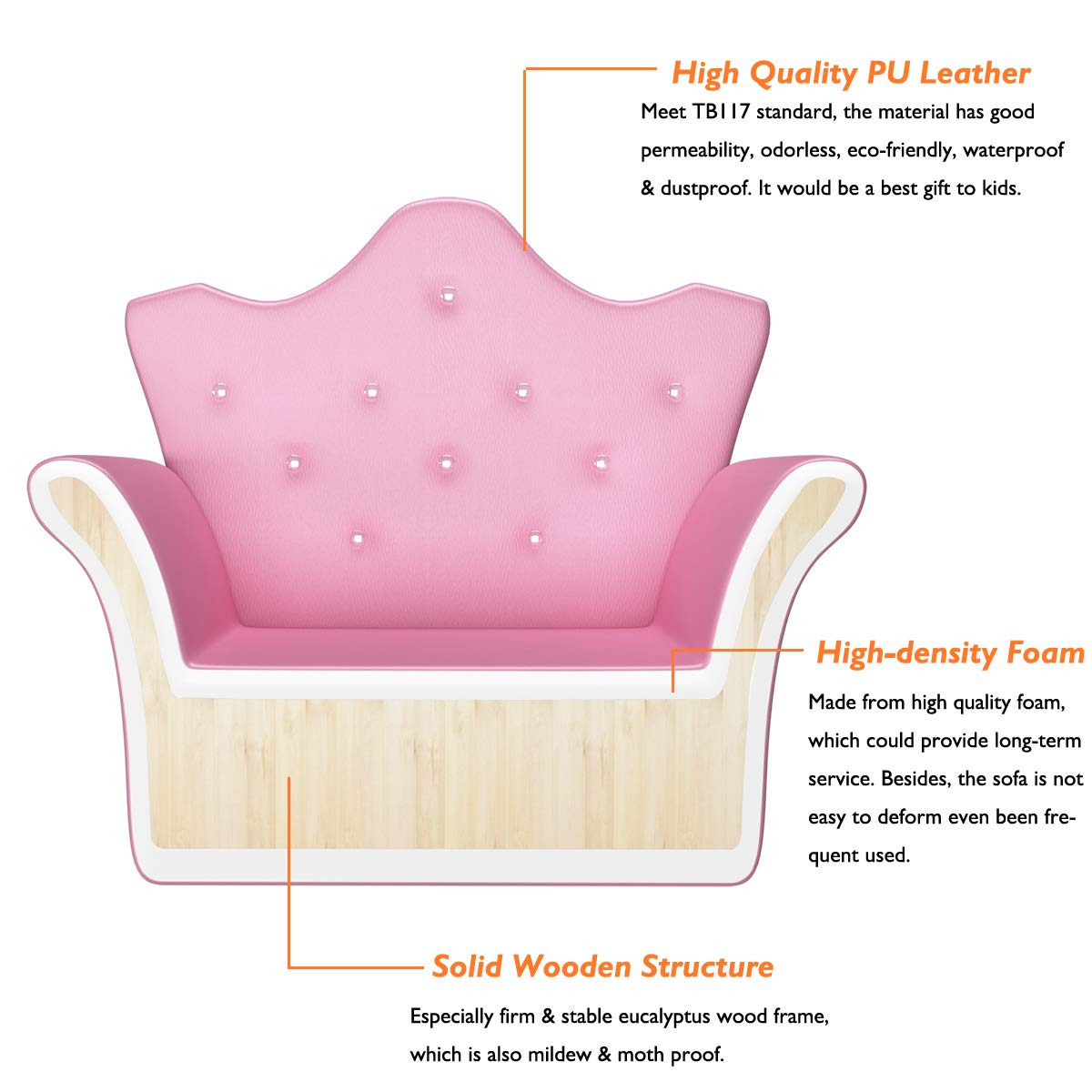 Costzon Kids Sofa, Children Upholstered Sofa with Ottoman, Princess Sofa with Diamond Decoration, Ottoman, Smooth PVC Leather Toddler Chair, Kids Pink Couch for Preschool Boys and Girls Gift (Pink)