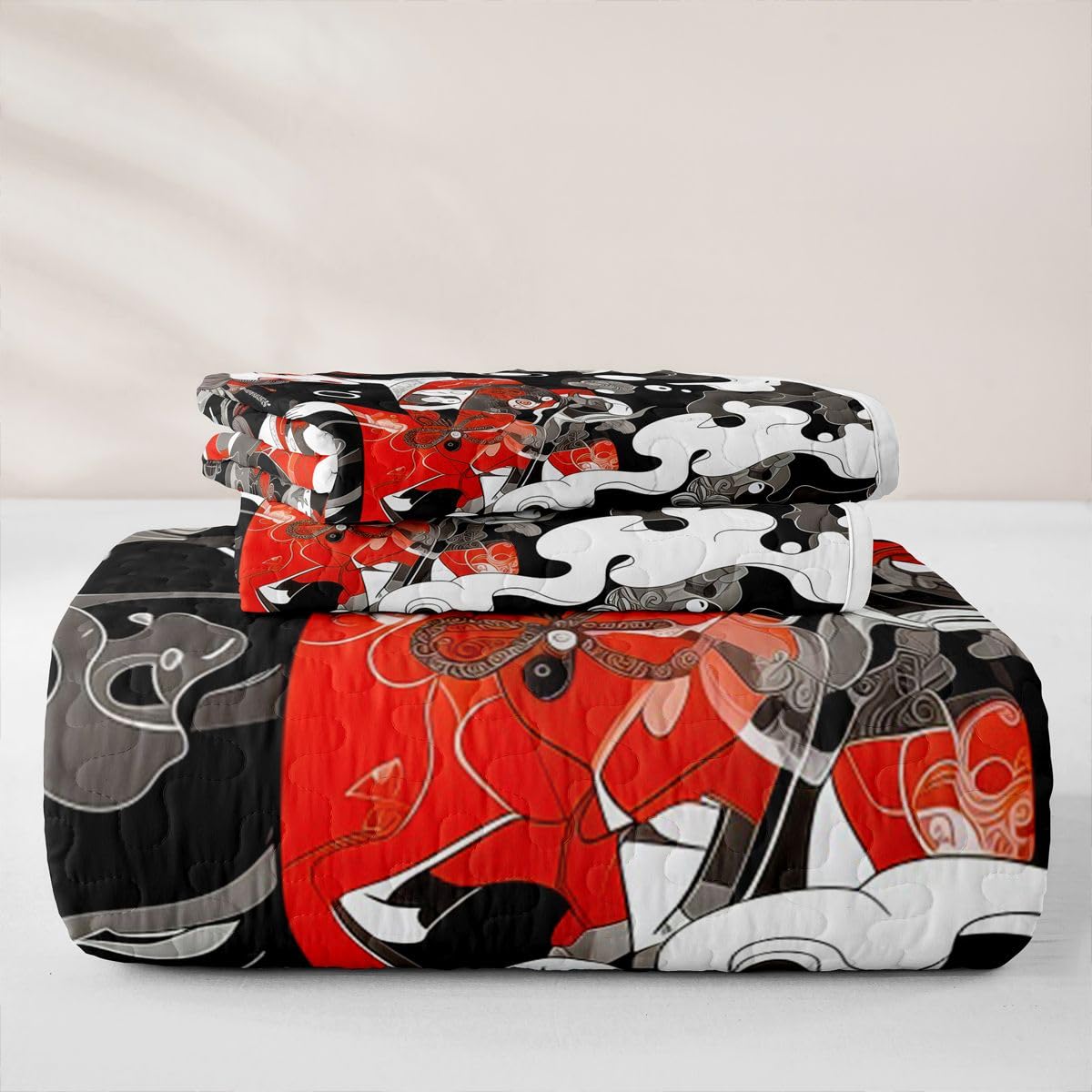 Erosebridal Japanese Geisha Quilts Twin Size - Japanese Smoky Clouds Bedspread Coverlet Set, Koi Fish Quilt Coverlets 2Pcs (Only 1 Pillowcase)