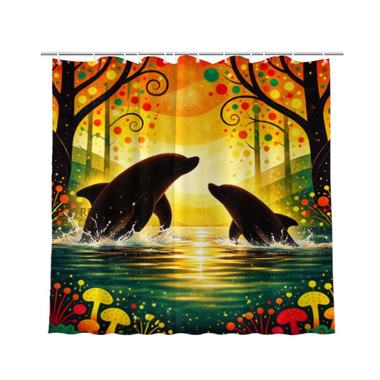 REZHOCH Fun Dolphin Silhouette Shower Curtain 72x72 Inch,Cute Animal Cartoon Forest Home Bathroom Decor,Colorful Waterproof Fabric Kid Boy Girl Bath Set Decoration with Hooks