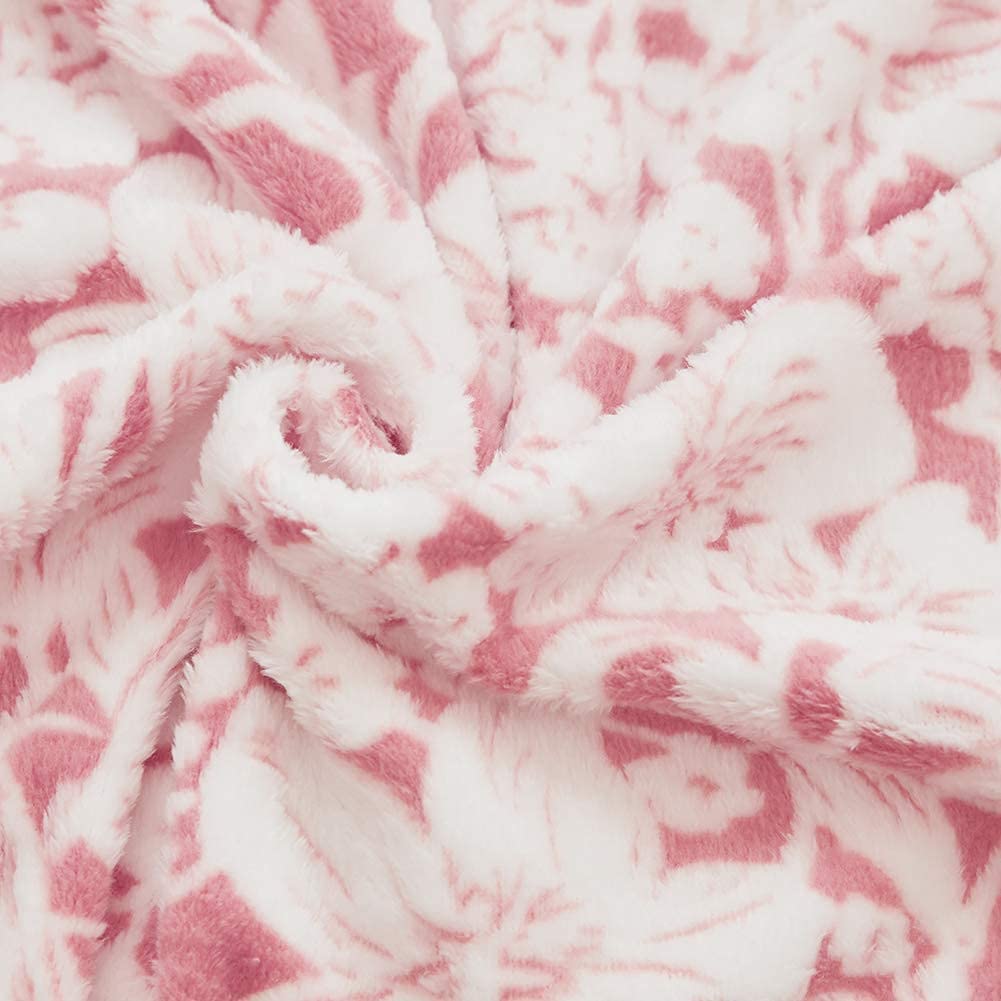 FY FIBER HOUSE Flannel Fleece Throw Blanket Super Soft Lightweight Microfiber with Flower Print for Couch, 60"X80", Peach
