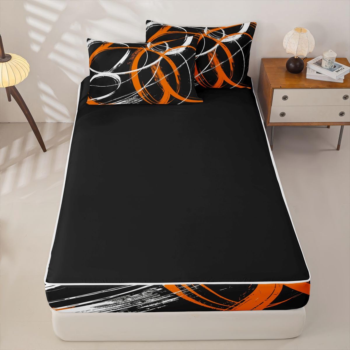 jejeloiu Abstract Zipper Bedding Sets for Kids Boys Girls Luxury Twin Comforter Set with Fitted Sheet Modern Art Bedroom Decor Microfiber with 2 Pillow Cases
