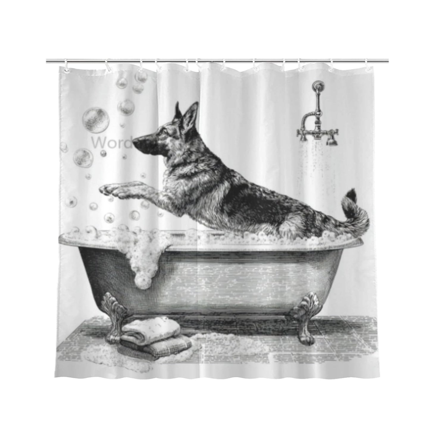 Wordatu German Shepherd Shower Curtain Bathroom Set 72x72 Inches Cartoon Cute Kids Sketch Animal Pet Dogs Lover Bath Accessories Dog Art Home Decor Fabric 12Hooks