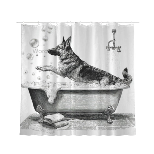 Wordatu German Shepherd Shower Curtain Bathroom Set 72x72 Inches Cartoon Cute Kids Sketch Animal Pet Dogs Lover Bath Accessories Dog Art Home Decor Fabric 12Hooks
