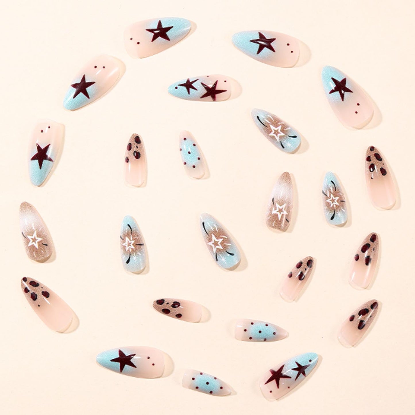 Hkanlre Leopard Print Press on Nails Tips Full Cover Gradient False Nails Long Stiletto Fake Nails for Women 24PCS