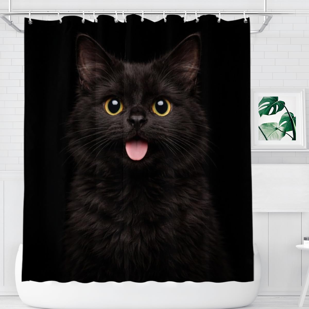 LFINKARTGOGO Black Cat Shower Curtain 72x72 Inch with 12 Hooks Funny Farm Animal Bathroom Decor Black Background Waterproof Washable Polyester Bath Curtain