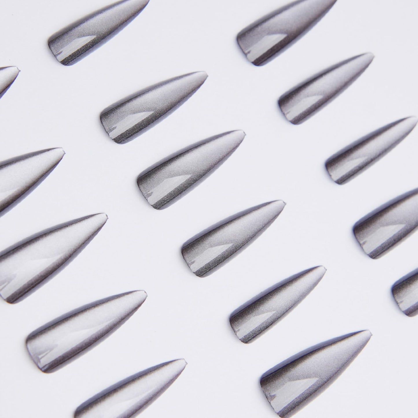 SINHOT Stiletto Press on Nails - Long Fake Nails, Glossy Finish, Bling Gray Cat Eye, DIY Artificial False Nail Art - 24 Pcs Nail Kit with Glue