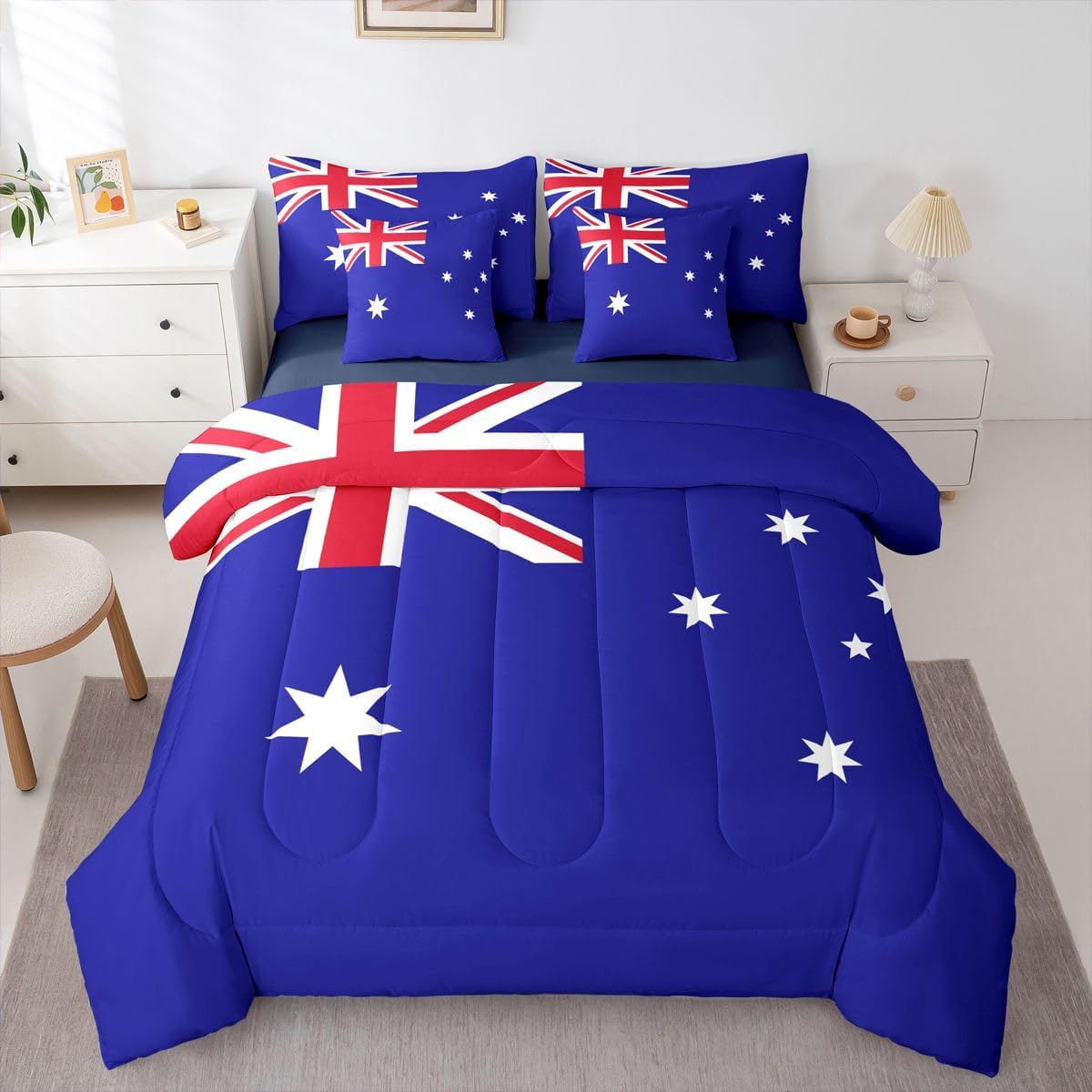 Feelyou Australia Comforter Set King SizeAustralian Flag 7 Pcs Bedding for Kids and AdultsInternational Flag Boys Girls Bed in a Bag Bed Sheet Sets with Fitted Sheet Pillowcases for Bedroom Bed Decor