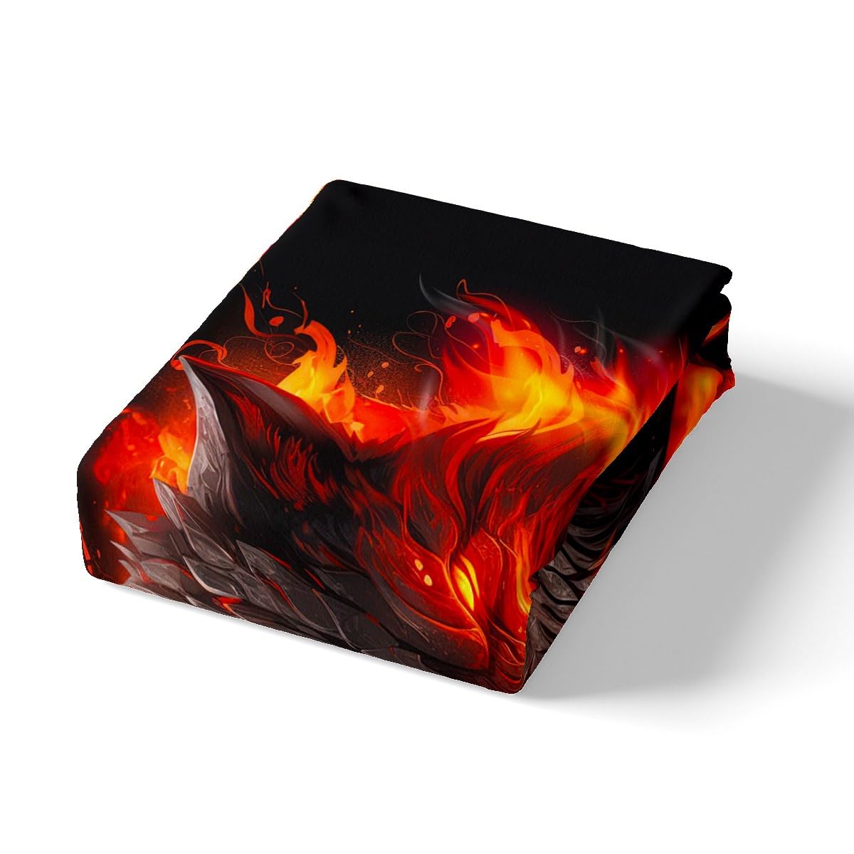 Manfei Fire Wolf Fitted Sheet Twin Size, Orange Flame Gothic Skull Bed Cover with 1 Pillowcase, Wild Animal Theme Bedding Set 2pcs for Kids Boys Teens Adults, Soft Polyester Bedding