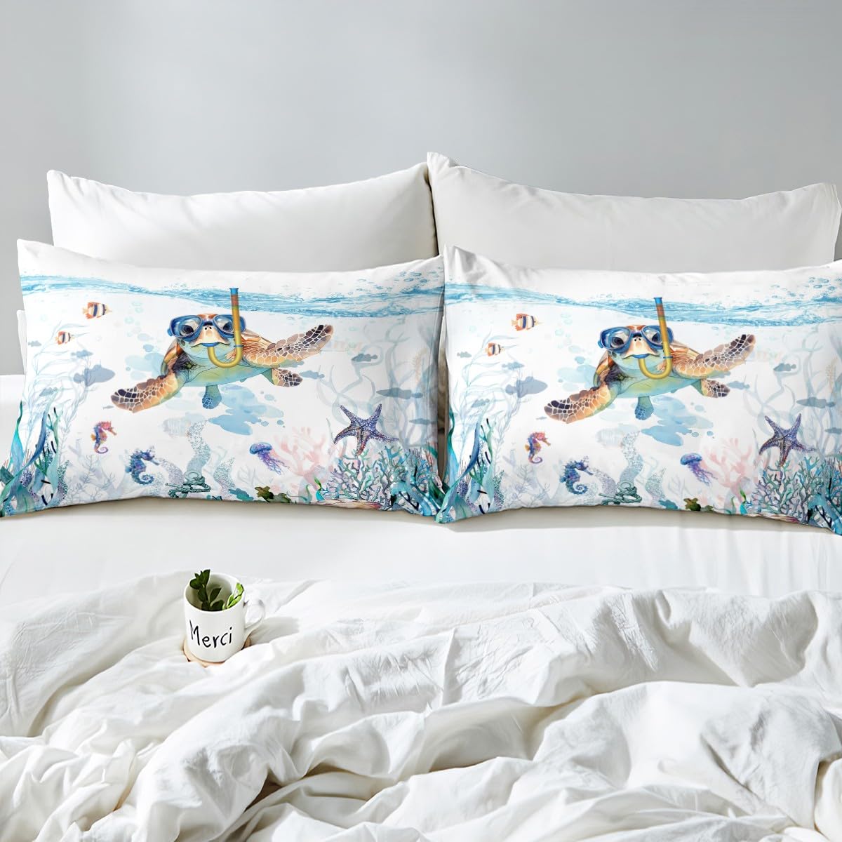 Feelyou Toddler Sea Turtle Bed Sheet Set Ocean Fitted Sheet for Kids Boys Girls Teens Room Decor Reptile Tortoise Bedding Set Twin Size Coastal Bed Cover Deep Pocket
