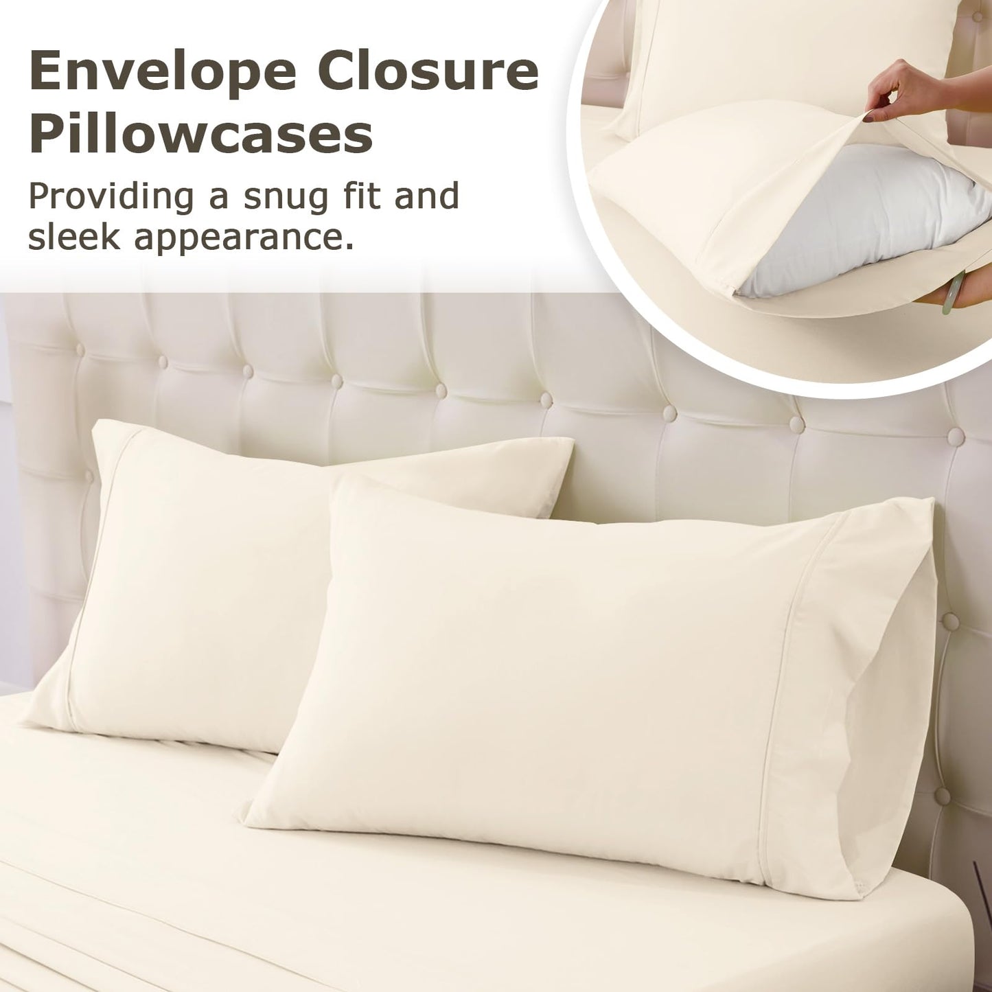 Homilay Queen Size Bed Sheet Set - 4 Piece Soft Microfiber Sheets with Deep Pockets, Cooling Technology, and Wrinkle-Free Pillowcase. Hotel-Quality, Durable Bedding, Cream