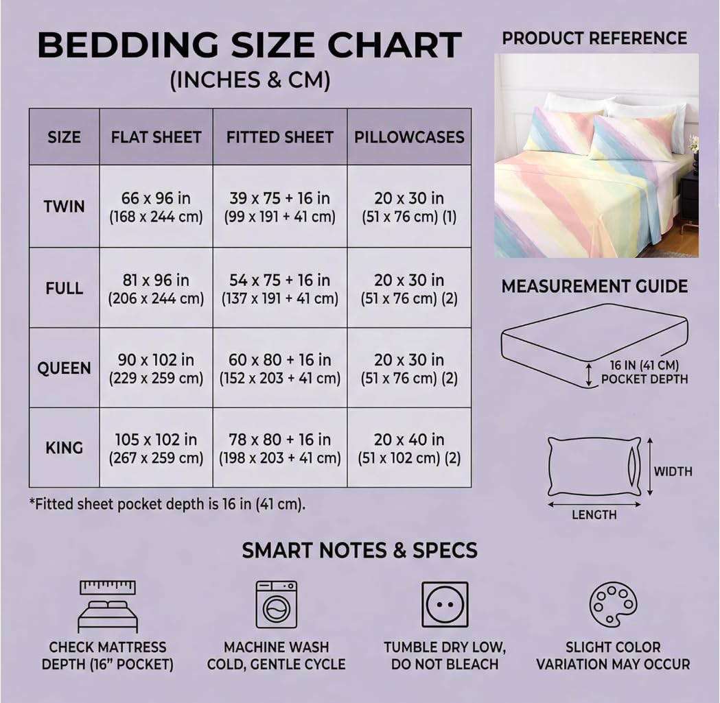 HCORA Floral King Sheet Set, Ultra Soft Double Brushed Microfiber Bed Sheets, Deep Pocket, Breathable, Wrinkle Resistant, Easy Care, 4PC, King